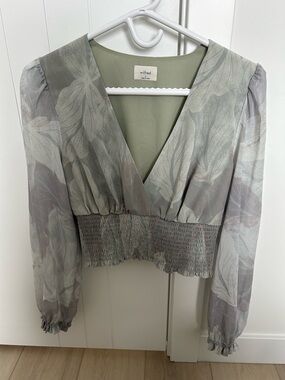 Wilfred Sage Green Floral V-Neck Smocked-Waist Blouse